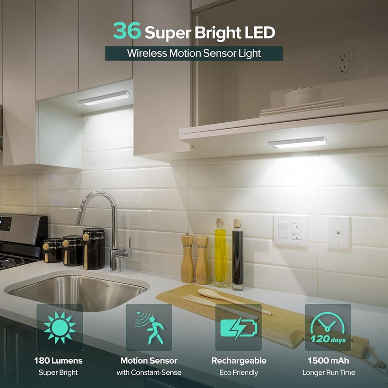BLS 36 LED Closet Light Battery Powered, Super Bright Under Cabinet Lighting, Motion Sensor Indoor, Wireless, 1500mAh Rechargeable, 120 Days Run Time - Image 2